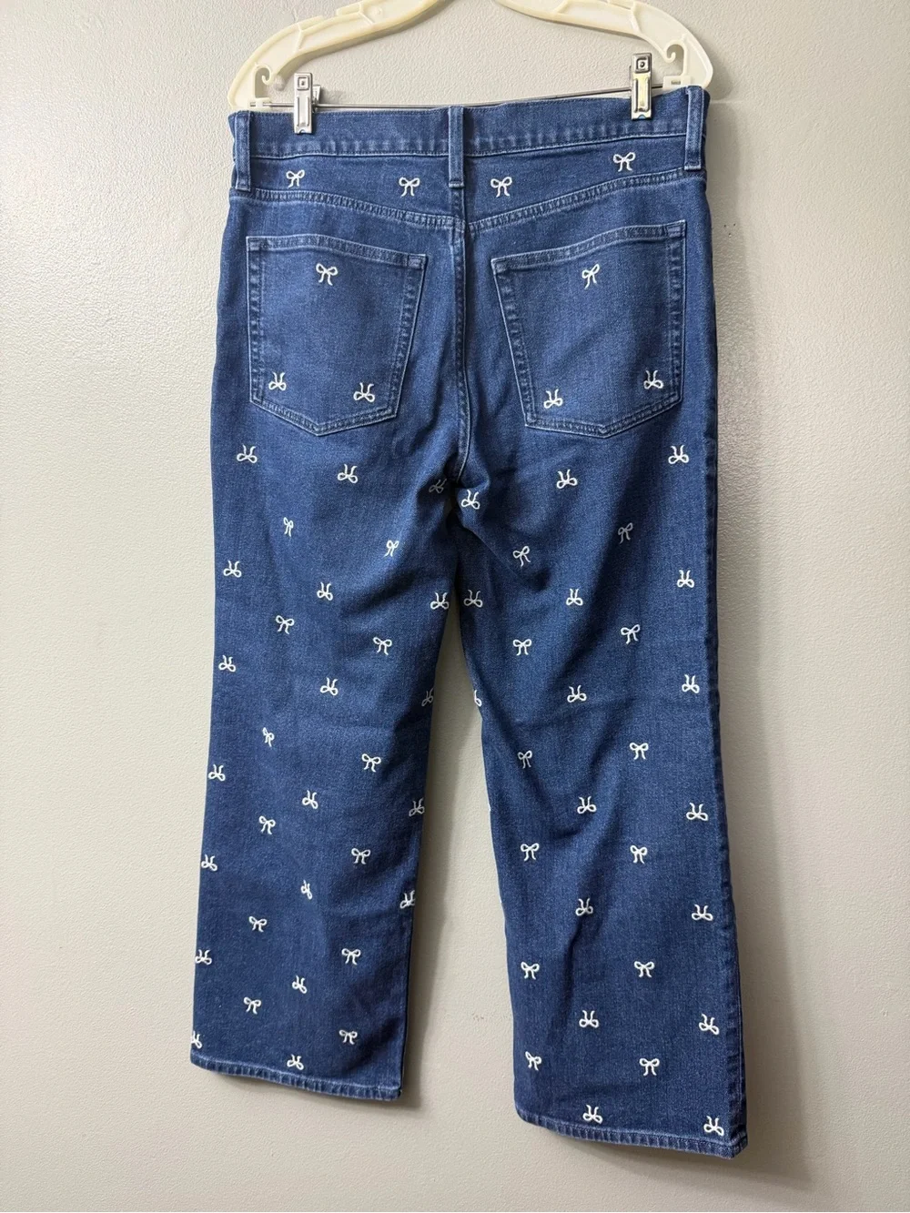 J Crew Slim Wide Leg Jeans Womens 30 Blue Denim Bow Embroidered Cotton